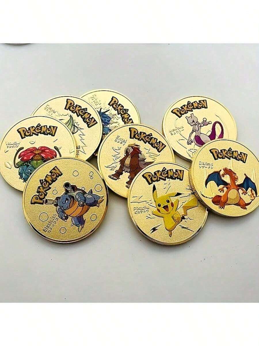 pokemon Monedas de metal de Pokémon, monedas de metal de Pikachu, Charizard, Mewtwo, Pikachu, tarjetas de colección de juego redondas, juguetes de anime - Multicolor - Ver 1