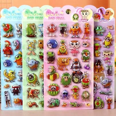 3D立体浮雕贴纸，卡通美式山海经贴纸，生日派对，跨境贸易