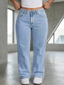 Comfortable Plus Size Boyfriend Fit Denim Jeans Long With Pockets Casual Spring - Blue - View 2