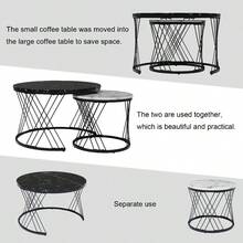 2-Piece Nesting Coffee Tables, Round Marble Pattern Top With Gold Frame, Space Saving Side Table Set For Living Room & Bedroom, White & Black - White+Black - View 4