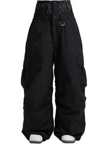 1件装男女通用宽松户外徒步滑雪哈伦裤，宽松运动工作裤，适合男女户外活动，可机洗，冬季滑雪裤，滑雪装备，保暖服装，运动风格裤，加固结构，功能性滑雪裤，耐用雪地装备，男士冬季服装 - 黑色 - 查看 9