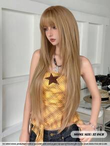 NAMM Inch Long Straight Sun-Kissed Wig With Bangs - Super Long Natural Layered Wigs With Dark Roots,High Quality Soft Synthetic Fiber Straight Costume Hair Wig For Women Daily Wear, Cosplay Festival Ready Party Use, - Sakura Celebrations Glam & Party Streetwear Photography - Girls Gift Wig Accessories - Beginners Glueless Wig Accessories - Gold - View 3