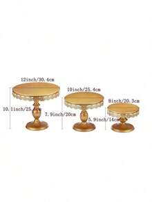 Set Of 3 Round Metal Cake Stand Set, Displaying Table For Birthday Party Cake Display Baby Shower Wedding Pastry Decor Supplies Cupcake Dessert Decoration,Dessert Table Display Set/Food Display Stands/Christmas Decor/Funny Gifts - 金色 - 查看 8