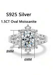 1 chiếc nhẫn đính hôn nữ, nhẫn hình quả trứng bông tuyết, 2.8g bạc sterling 925, đá Moissanite 1.5 carat, kiểu dáng dễ thương, thích hợp làm quà tặng đính hôn, cầu hôn, kỷ niệm ngày cưới, quà tặng ngày Valentine, kèm giấy chứng nhận Moissanite và hộp quà sang trọng. - Bạc - Xem 3
