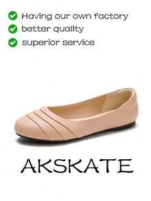 A Pair Of Round-Toe PU Leather Women's Flat Shoes, Comfortable, Stylish, Elegant, And Textured, Suitable For Home, School, Work, And Outdoor Walks. Excellent Value For Money, Perfect For Every Elegant Lady.Sporty    Plain / Plain Toe    Home - 淺粉色 - 查看 3