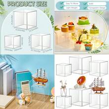 Kigley 6 Pcs Acrylic Boxes For Display 4''x4'' 5''x5'' 6''x6'' Small Square Clear Cube Nesting Riser Showcase Crystal Cupcake Stand Pedestal Organizer Base For Food Jewelry Display 5 Sides - 無色 - 查看 1