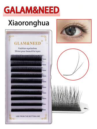 10 rader Glam&Need nya mjuka sammetsklöver Bionic ögonfransförlängningar, V-formade fransar för ögonfranstekniker