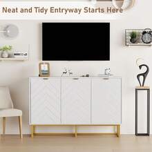 Clóset Buffet Moderno de 47 Pulgadas con Almacenamiento, clóset de Almacenamiento de Madera con Puertas y Estante, Mesa de Consola Credenza para Comedor, Sala de Estar, Entrada, Color Blanco - Blanco - Ver 3