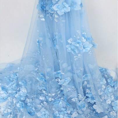 Tela de encaje de tul de lujo 2026 Tela bordada de alta calidad con aplicaciones 3D Tela de tul bordada para coser vestidos de fiesta y baile