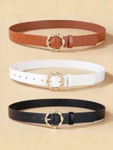 2个金色旋转圆形腰带扣不对称针扣PU皮革腰带宽腰带圆形扣 - 彩色 - 查看 1