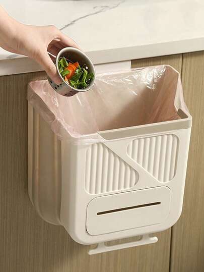 Wall-Mounted Foldable Trash Can, Cabinet Door Hanging Trash Can Storage Basket, Kitchen Hanging Trash Can, Plastic Trash Can With Backboard/Hook, Wall-Mounted PP Paper Basket, Foldable Kitchen Bathroom Trash Can, Kitchen Cabinet Sink Trash Can, Suitable For Car, Kitchen, Home, Dorm, Home Decor, Household Items, Apartment Essentials
