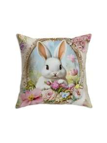 1/2/4件装复活节兔子花卉印花枕套，节日装饰靠垫套，不含枕芯，适用于客厅、沙发、门廊、户外等场所。 - 彩色 - 查看 11