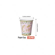 1 Conjunto de Coroa Floral Tema de 1st Aniversário Descartável Pratos, Guardanapos, Copos, Adequado para 25 Convidados, Pratos de Papel Descartáveis Suprimentos de Festa para Aniversário, Casamento, Festa Temática, Piquenique Familiar - Multicolorido - Visão 6