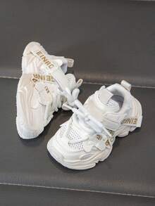 1 Pair Kids' Popular Sports Shoes, Spring/Autumn New Style, Boys/Girls Mesh Breathable Fashion Versatile Soft Bottom Non-Slip Durable Casual Sneakers, - White - View 6