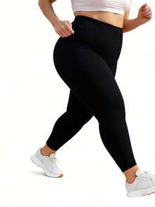 3条装加大码女士休闲黑色打底裤，柔软弹力健身运动裤，适合户外散步、购物、度假、居家、瑜伽、塑形春季穿着 - 黑色 - 查看 4
