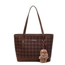 Bolso cruzado de mujer gran capacidad diseño de cuadros hombro bandolera bolso de mano para el trabajo y viajes moda - Café - Ver 6