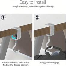 4pcs Adjustable Multi-Function Under Desk Hooks - High Load Bearing, Can Hang Backpacks & Items, Easy Installation, Durable, Ideal Storage Solution For Home And Office - Silver - View 8