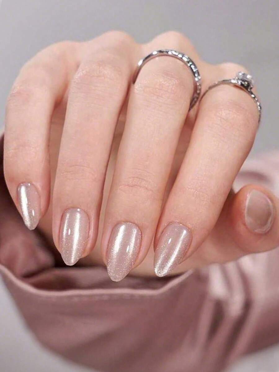 Y2K猫眼亚克力美甲贴片24片装，全息中号杏仁形按压式美甲贴片，DIY艺术粉色猫眼装饰假指甲套装，适合美甲沙龙、女孩和女士日常佩戴以及节日派对美甲装饰。 - 彩色 - 查看 1