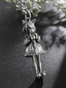 1件可爱动漫人物甜心女孩猫耳吊坠项链，抱着娃娃，独特魅力创意饰品，男女皆宜 - 時尚 - 查看 5