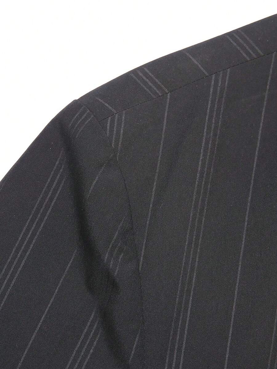Tucano Men's Slim-Fit Striped Business Suit, Featuring A Flat Collar And Single-Breasted Design, Slim-Cut Tailoring, Suitable For Office Meetings, Daily Commute, An Essential Item For Modern Business Casual Wear. - Black - View 1
