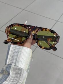 1副男士玳瑁纹圆形PC镜框复古绿色镜片时尚眼镜 - 彩色 - 查看 3