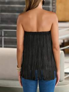 Women Halter Top, Tie-Up Sleeveless Tops Backless Hollowed Tasseled Summer Vest For Club Party - 黑色 - 查看 3
