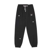 Puma 女士时尚刺绣抽绳踝口针织裤，休闲运动裤 - 黑色 - 查看 1