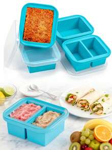 Bandeja de congelador de silicona con tapa, molde para congelar sopa, bandeja de cubitos de hielo de silicona extra grande, recipiente de almacenamiento de alimentos para congelar y almacenar sopas, caldos, salsas y sobras, recipiente reutilizable para preparación de comidas - Multicolor - Ver 2