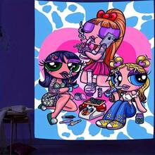 Chic Cartoon Woman Smoking Tapestry - Wall Hanging Decor, Durable Polyester, Multiple Sizes, Perfect For Bedroom & Home Office Decoration - 尺寸 - 查看 4