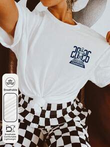 女士每日糖碗冠军图案圆领短袖休闲夏季女式上衣，红衣男子踩在斗牛犬身上图案女士白色T恤 - 白色 - 查看 2