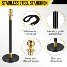 Techigher Stanchion Posts Queue With Black Velvet Rope, 5 Ft Black Carpet Ropes And Poles, Crowd Control Barriers Queue Line Rope, Barriers For Party Supplies - Black I 5 Pack I 4 Rope - View 4