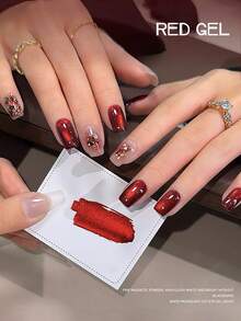 10毫升樱桃红透明半天空猫眼红色猫眼凝胶指甲油新款闪光美白樱桃酒红色透明玻璃珠美甲特别圣诞美甲情人节美甲用品 - 彩色 - 查看 4