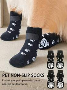PETSIN 4 szt. antypoślizgowych skarpetek dla psa, miękkich, regulowanych ochraniaczy na łapy zwierząt, buty dla psów, buty dla zwierząt, skarpetki dla psów i kotów, antypoślizgowe, dwustronne ochraniacze na łapy zwierząt do użytku wewnątrz i na zewnątrz, odpowiednie dla małych, średnich i dużych psów, czarne, oddychające ochraniacze na łapy psów, akcesoria do użytku na zewnątrz - Czarne - Zobacz 5