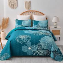 3 Pieces Floral Pattern Quilts Queen King Size Coverlet Set Lightweight Bedspread With 2 Pillowcases For All Season Soft Microfiber Reversible Bedding Quilt Set Home Bed Room Bedroom Decor Quilt Set, Gifts For Wedding/Christmas/Halloween/Housewarming - 棕色/海軍藍-0711 - 查看 6