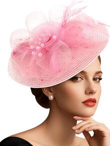 1pc Fascinator Hats Women Tea Party Hats Fascinators Derby Hat Wedding Cocktail Flower Feathers Hair Clip - 彩色 - 查看 8