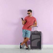 Large 30in Lightweight 8 Wheel  Friendly Travel Checked Check In Hold Luggage Suitcase With TSA Lock Black Grey - Black/Grey - View 7