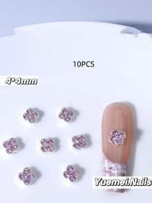 10 Stücke quadratische Nagel Juwelen, Valentinstag Y2K Nagel Schmuck - glänzend weiß & rosa Glitzer, geeignet für kurze Nägel, French Manicure & DIY Nagelkunst Nagel Strass - Verschiedenfarbig - Übersicht 7