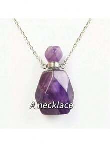 1pc Natural Stone Crystal Faceted Essential Oil Bottle Pendant Necklace - Fragrance Bottle Diffuser Pendant, Rhombus Cut Crystal Aromatherapy Amethyst Necklace - Bottle - View 11