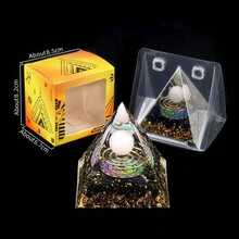 1pc Natural Crystal Ball Pyramid Ornament, Resin Wrapped Crystal Chips Home Decoration, Boxed Lucky Fengshui Desktop Small Ornament - Multicolor - View 45