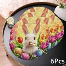 2片/4片/6片装卡通复活节兔子和复活节彩蛋图案硅胶餐垫，节日礼物，节日装饰，适用于餐桌、咖啡吧，四季皆宜，可水洗，可作房间装饰、杯垫、沥水垫、厨房餐桌垫、室内外派对装饰、家居装饰，理想礼物
