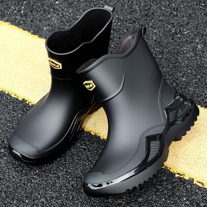 1 par de nuevas botas de lluvia impermeables hasta el tobillo, zapatos de goma resistentes antideslizantes para hombre, cálidos para otoño/invierno, para pesca y trabajo