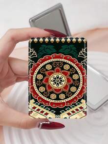 1pc Bohemian Floral Compact Makeup Mirror, Foldable, Lightweight, Ultra-Thin, Durable PU Leather, Suitable For Various Occasions, Travel, Gatherings, Work, School, Suitable For All Ages