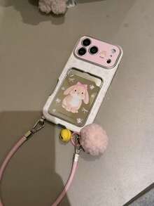 Cartoon Floral Rabbit Mirror Card Holder Phone Case Compatible With Iphone 17 Pro Max, Suitable For Apple 17 Pro, 16, 15 Pro, 14, 13, 16 Pro Max, & Creative Design For Girls - 粉色 - 查看 6