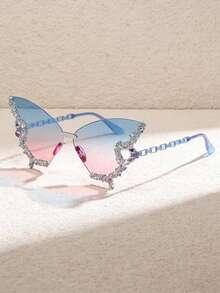 1 قطعة نظارات أزياء مرصعة بالكريستال اللامع على شكل فراشة، نظارات أزياء لامعة للنساء، مناسبة للحفلات والسهرات والاستخدام اليومي - مطابقة لون لون الإطار - مشاهدة 10