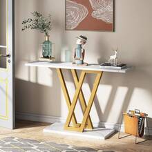 LITTLE TREE Mesa consola dorada, mesa de pasillo moderna para el área de entrada, mesa lateral estrecha de 109 cm de ancho para la sala de estar y el sofá, con estructura metálica estable y fácil montaje - Blanco - Ver 8