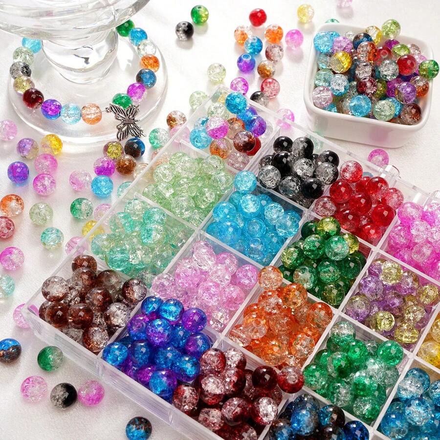 30g 10/12/14/16mm Round Gradient Color Crack Acrylic Spacer Beads For DIY Jewelry Making Bracelet Earrings Handmade Crafts