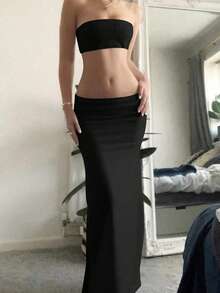 两件套女士时尚性感舒适日常穿搭，酷炫风格，适合毕业季、独立日等黑色夏季穿着 - 黑色 - 查看 2