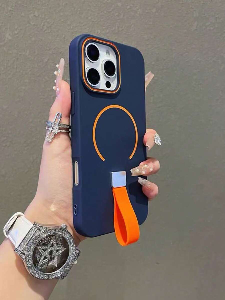 时尚新款高端3D创意极简商务喷油磁性硅胶手柄手机壳，兼容苹果17 Pro Max/17/17 Pro、16 Pro Max/16/16 Pro/16 Plus、15/15 Pro Max/15 Pro、12/13/14 Pro Max、12 Pro/12 Pro Max、13 Pro/13 Pro Max、14 Pro/14 Pro Max，软壳保护套，高端创意保护壳 - 寶藍色 - 查看 1