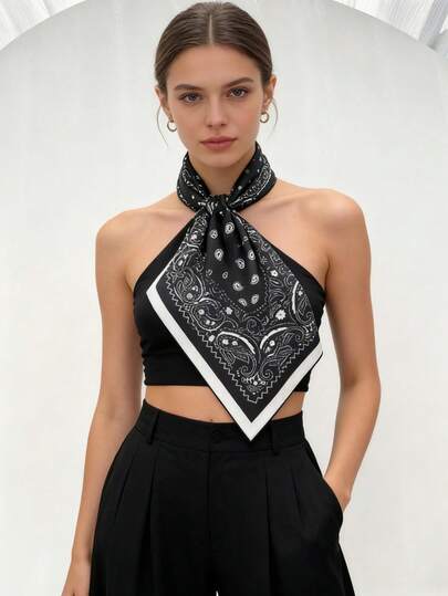 1pc Bohemian Style 70cm Headscarf, Casual Cashew Print Square Scarf/Neckerchief For Men & Women