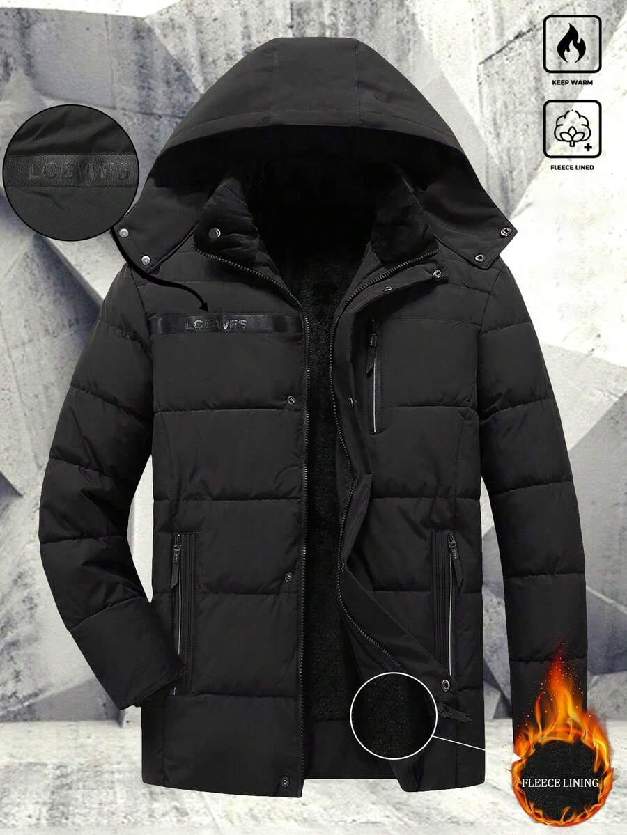 Men's Autumn/Winter Outdoor Casual Sports Fashion Jacket With Large Pockets, Detachable Hood, Thick Fleece Lining - Black - View 1